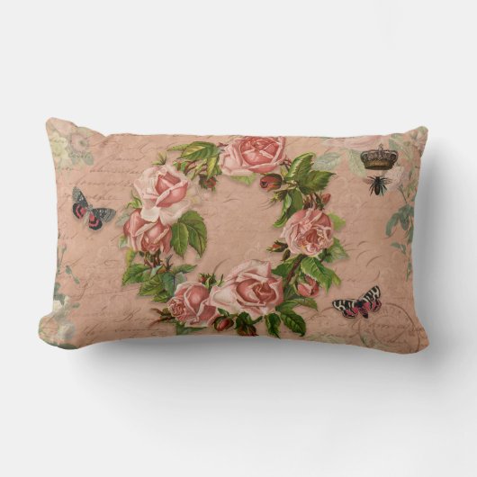 ヴィンテージフローラブーケバラフラワーズビーオンエフエメラ ランバークッション (正面)