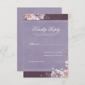 ヴィンテージフローラプラム薄紫とメイブウェディングRSVP 出欠カード (正面/裏面)