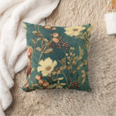 ヴィンテージフローラプリントティール（緑がかった色） クッション (ブランケット)