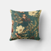 ヴィンテージフローラプリントティール（緑がかった色） クッション (裏面)