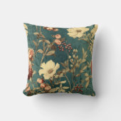 ヴィンテージフローラプリントティール（緑がかった色） クッション (正面)