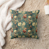 ヴィンテージフローラプリントティール(緑がかった色)パターン クッション (ブランケット)