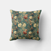 ヴィンテージフローラプリントティール(緑がかった色)パターン クッション (裏面)