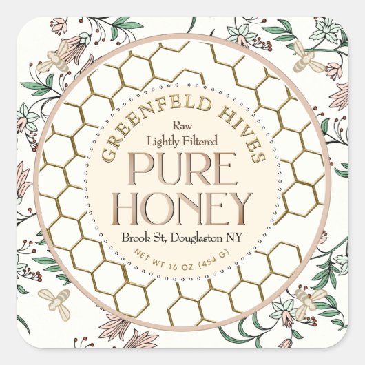 ヴィンテージフローラプリントビーズハニカムローハチミツ スクエアシール (正面)