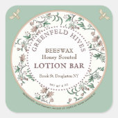 ヴィンテージフローラプリントミツバチ春グリーンローションバー スクエアシール (正面)