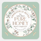 ヴィンテージフローラプリントミツバチ春グリーンローハニー スクエアシール (正面)