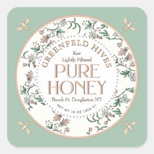 ヴィンテージフローラプリントミツバチ春グリーンローハニー スクエアシール