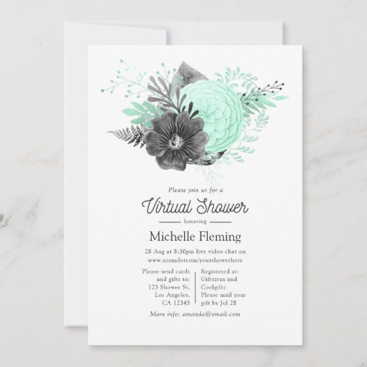 ヴィンテージフローラベビーまたはブライダル仮想シャワー 招待状 (正面)
