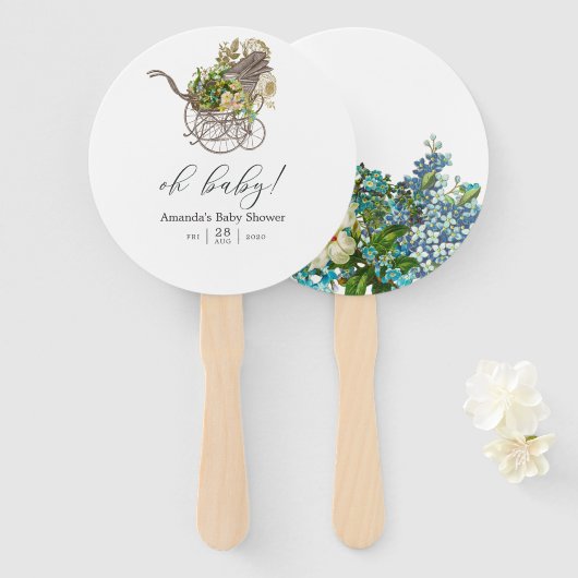ヴィンテージフローラベビーキャリッジベビーシャワー ハンドファン (正面&裏面)
