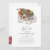 ヴィンテージフローラベビーキャリッジベビーシャワーSip & See 招待状 (正面/裏面)