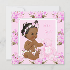 ヴィンテージフローラベビーシャワーガールピンクベアーエスニック 招待状