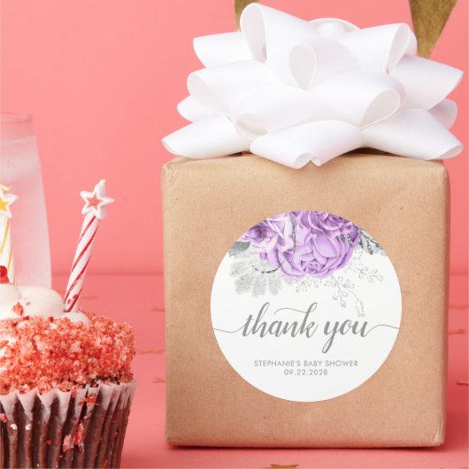 ヴィンテージフローラベビーシャワーラベンダーサンキュー ラウンドシール (パーティー)