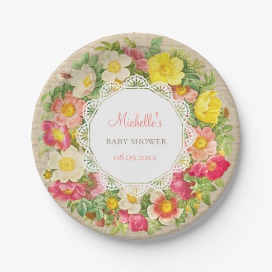 ヴィンテージフローラベビーシャワー又は誕生日紙プレート ペーパープレート (正面)
