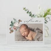 ヴィンテージフローラベビー写真の誕生発表 招待状 (スタンド正面)