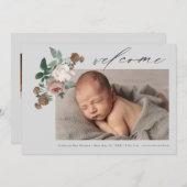 ヴィンテージフローラベビー写真の誕生発表 招待状 (正面/裏面)