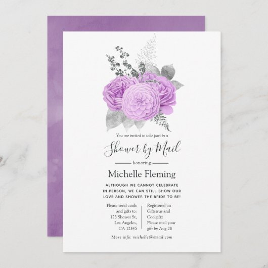 ヴィンテージフローラベビー又はブライダルシャワー別郵便 招待状 (正面/裏面)