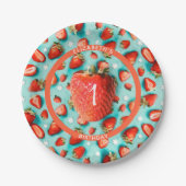 ヴィンテージフローラベリーファーストストロベリー誕生日 ペーパープレート (正面)