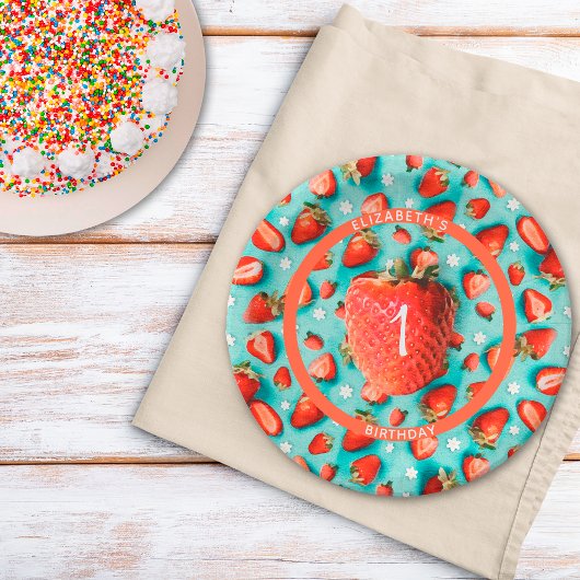 ヴィンテージフローラベリーファーストストロベリー誕生日 ペーパープレート