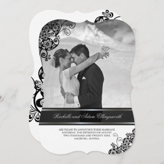 ヴィンテージフローラペイズリー結婚写真の発表 招待状 (正面/裏面)