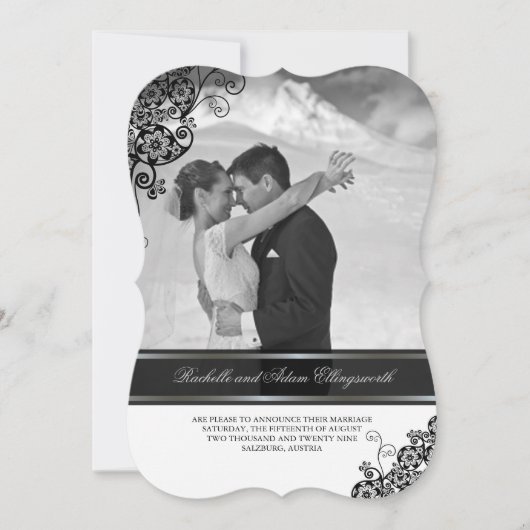 ヴィンテージフローラペイズリー結婚写真の発表 招待状 (正面)