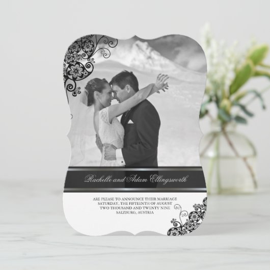 ヴィンテージフローラペイズリー結婚写真の発表 招待状 (スタンド正面)