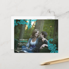 ヴィンテージフローラペイズリーPeacock Photo Save The Date 案内ポストカード