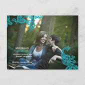 ヴィンテージフローラペイズリーPeacock Photo Save The Date 案内ポストカード (正面)