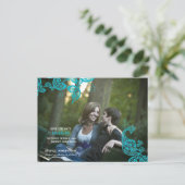 ヴィンテージフローラペイズリーPeacock Photo Save The Date 案内ポストカード (スタンド正面)