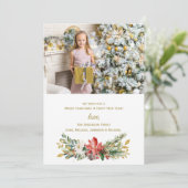 ヴィンテージフローラホリデークリスマスフォト葉金ゴールド 招待状 (スタンド正面)