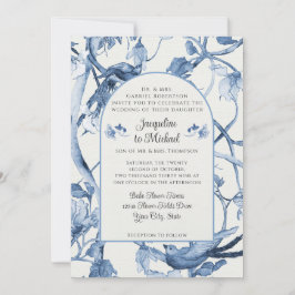 ヴィンテージフローラホワイトとブルーのチャイノイ結婚ズリー 招待状