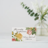 ヴィンテージフローラホワイトウォッシュバラ美しいサロンファッション 名刺 (スタンド正面)