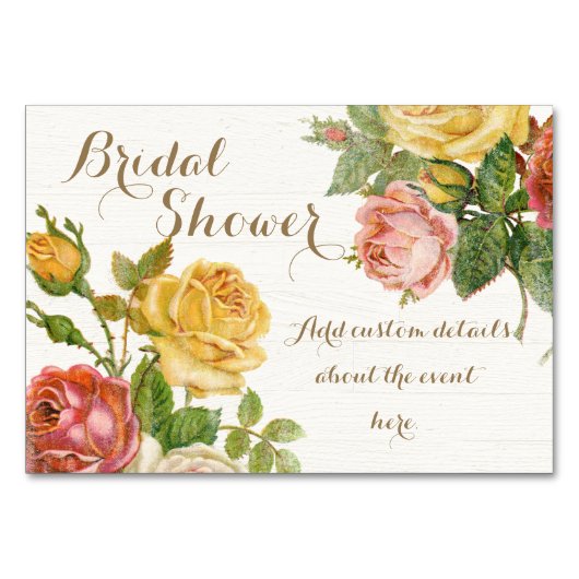 ヴィンテージフローラホワイトウォッシュ春ブライダルシャワー テーブルナンバー (正面)