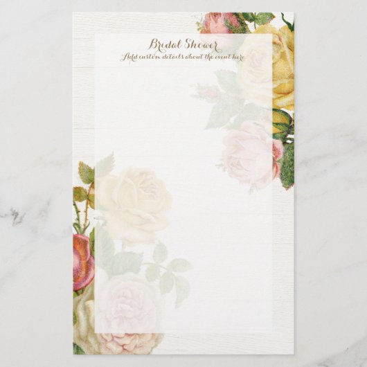 ヴィンテージフローラホワイトウォッシュ春ブライダルシャワー 便箋 (正面)