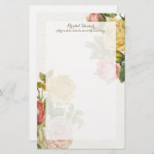 ヴィンテージフローラホワイトウォッシュ春ブライダルシャワー 便箋 (正面/裏面)