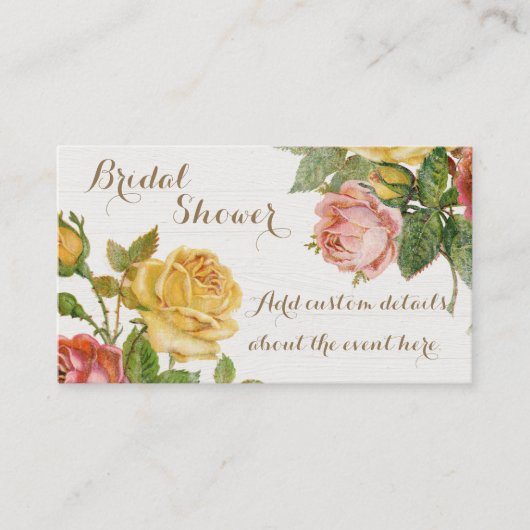 ヴィンテージフローラホワイトウォッシュ春ブライダルシャワー 名刺 (正面)