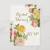 ヴィンテージフローラホワイトウォッシュ春ブライダルシャワー 招待状 (正面/裏面)