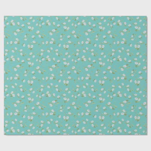 ヴィンテージフローラホワイトデイジーフランスのカントリーティール（緑がかった色） ラッピングペーパー (フラット)
