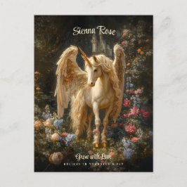 ヴィンテージフローラホワイトフォレストユニコーンファンタジーアート ポストカード