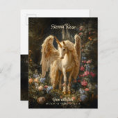 ヴィンテージフローラホワイトフォレストユニコーンファンタジーアート ポストカード (正面/裏面)