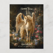 ヴィンテージフローラホワイトフォレストユニコーンファンタジーアート ポストカード (正面)