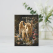 ヴィンテージフローラホワイトフォレストユニコーンファンタジーアート ポストカード (スタンド正面)