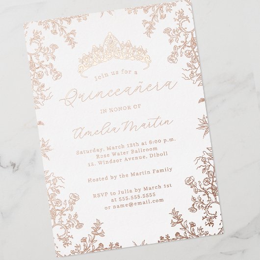 ヴィンテージフローラホワイトローズ金ゴールドキンセアニェラ 箔招待状