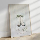 ヴィンテージフローラホワイト女性のカーボーイブーツイラストレーション ポスター