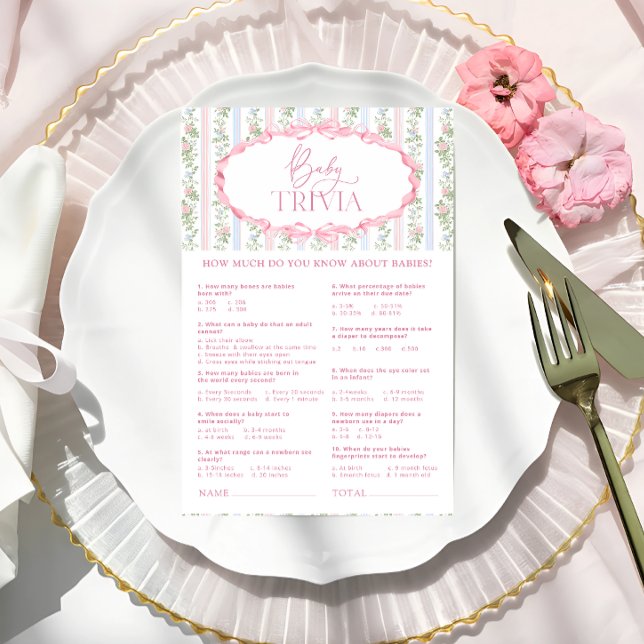 ヴィンテージフローラボウベビーシャワーベビートリビアゲーム (クリエイターアップロード済み)