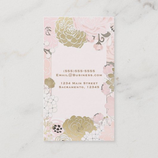 ヴィンテージフローラボタニカルグラム赤面ピンク&金ゴールド 名刺 (裏面)