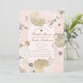 ヴィンテージフローラボタニカルグラム赤面ピンク&金ゴールド 招待状 (スタンド正面)