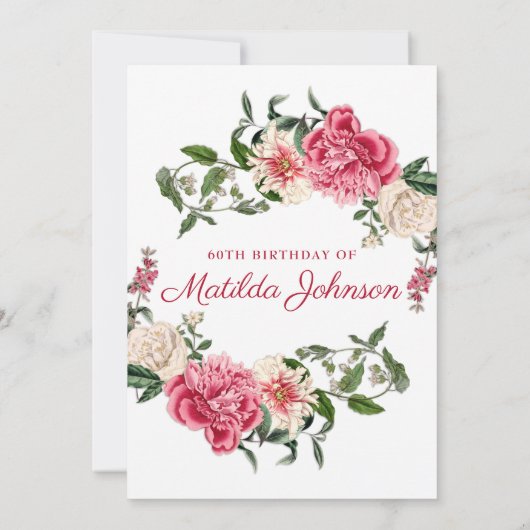 ヴィンテージフローラボタニカル60thバースデーパーティー 招待状 (裏面)