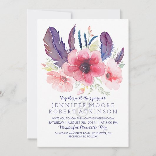 ヴィンテージフローラボーホウォーター結婚カラー 招待状 (正面)