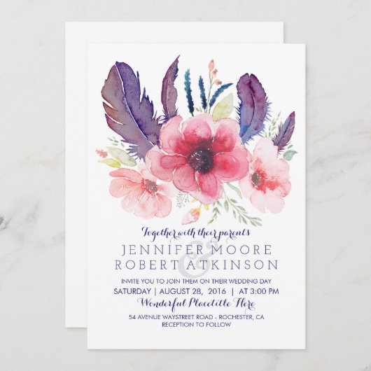 ヴィンテージフローラボーホウォーター結婚カラー 招待状 (正面/裏面)