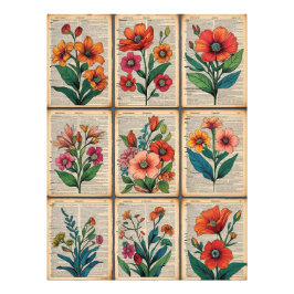 🌸ヴィンテージフローラポスター高齢辞書紙 フォトプリント           